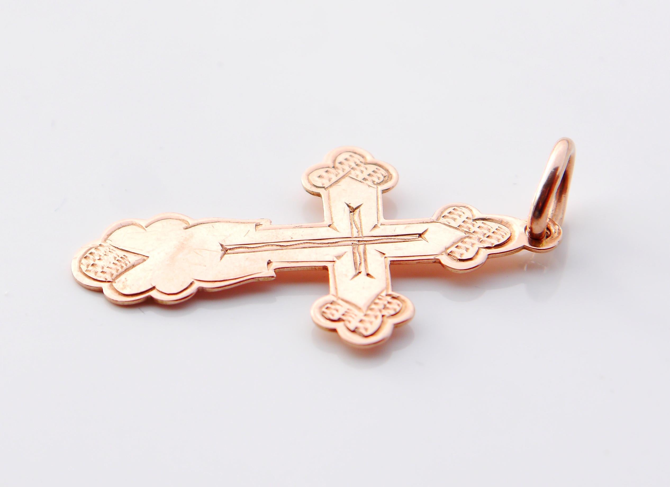 Women's or Men's Imperial Russian Orthodox Cross Crucifix Solid 56 / 14K Gold /4cm /1.9 gr For Sale