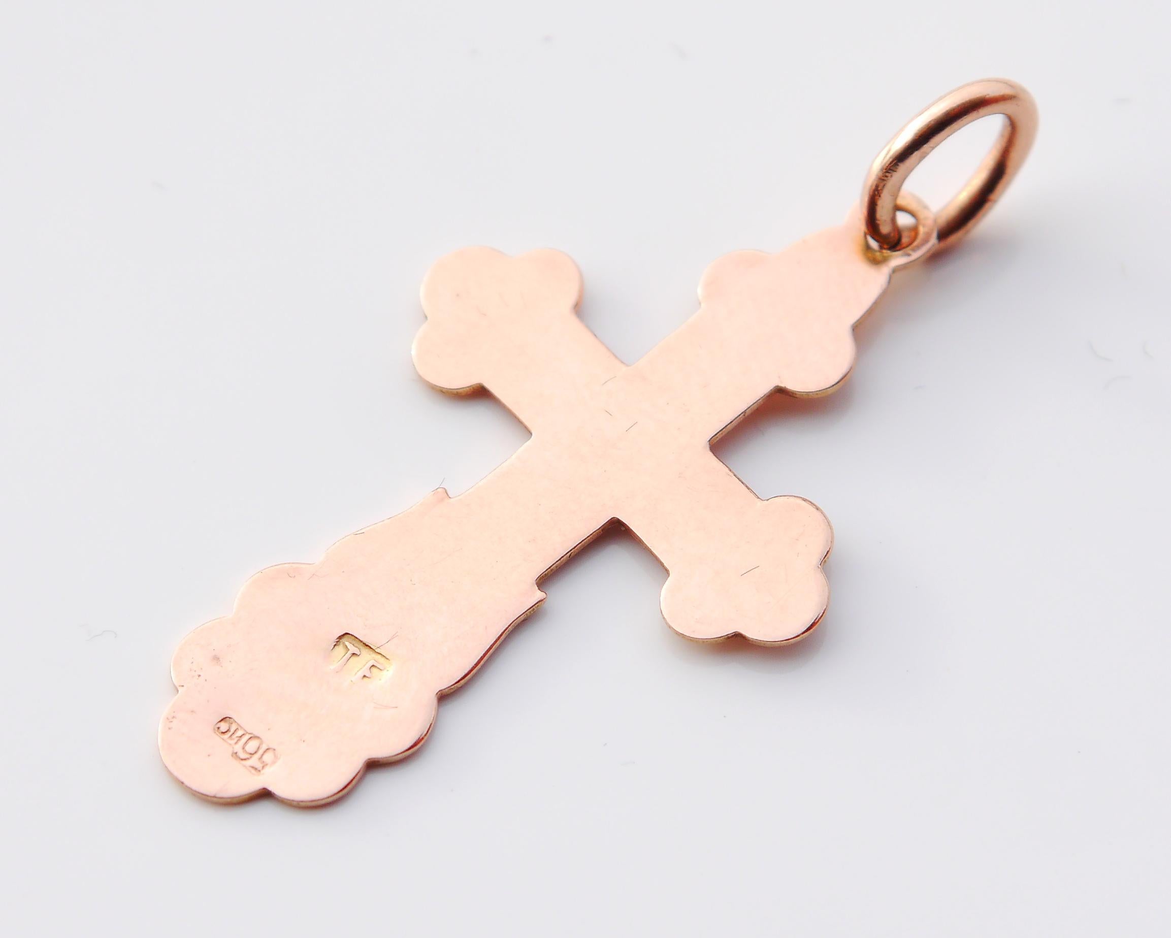 Imperial Russian Orthodox Cross Crucifix Solid 56 / 14K Gold /4cm /1.9 gr For Sale 1