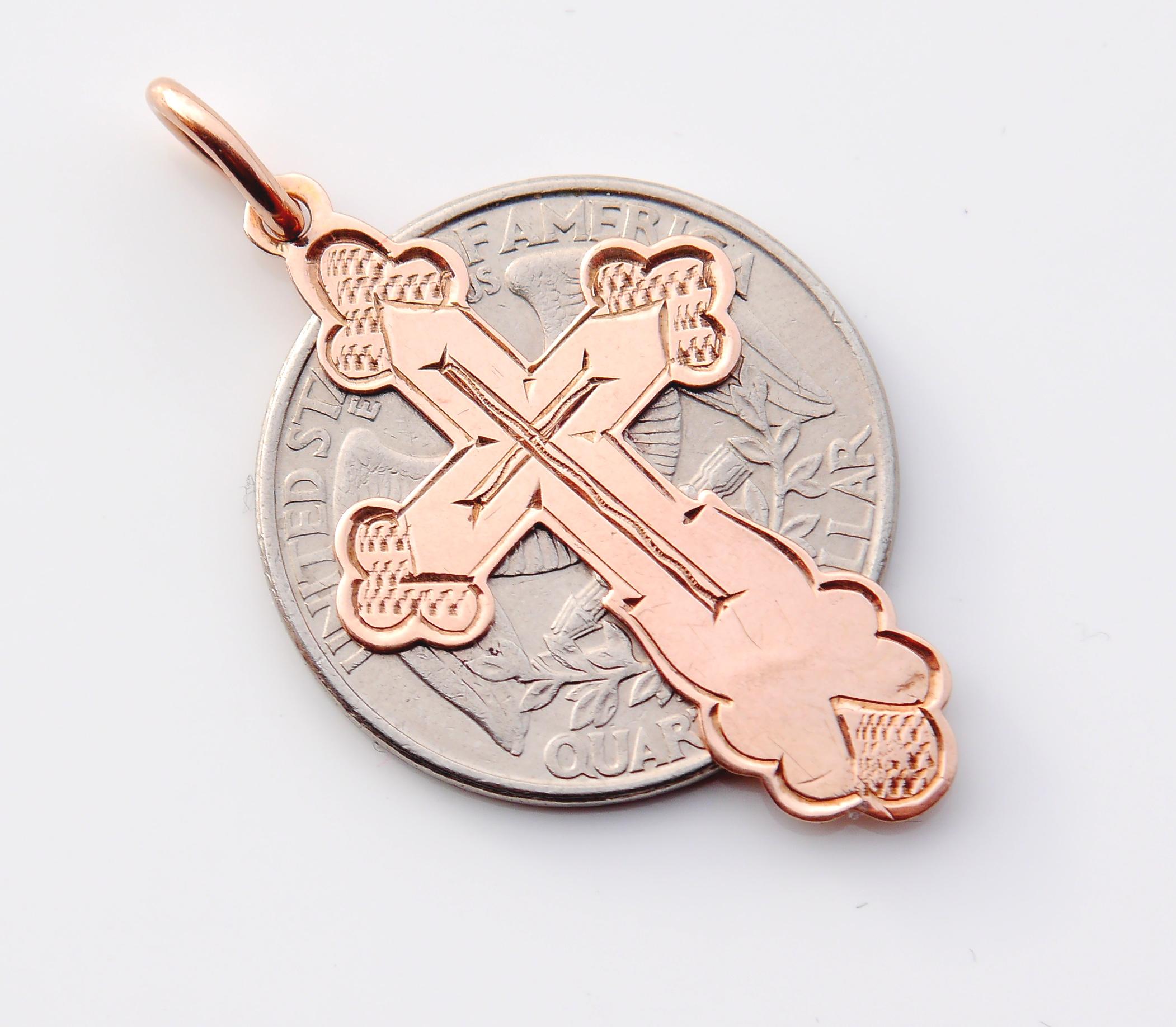 Imperial Russian Orthodox Cross Crucifix Solid 56 / 14K Gold /4cm /1.9 gr For Sale 2