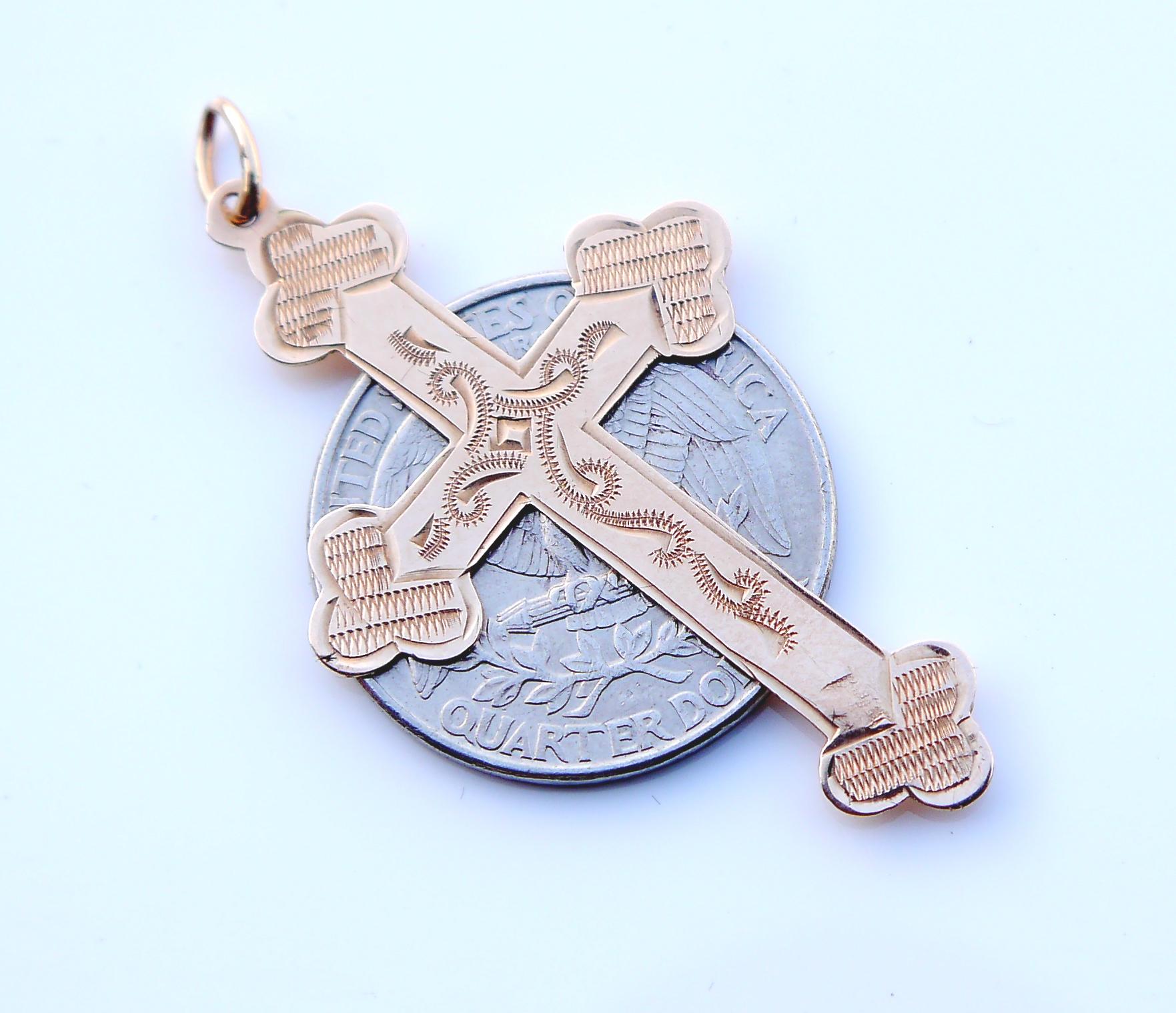 Croix orthodoxe russe crucifix massif 56 / 14K Gold /5cm /2.1 gr en vente 1