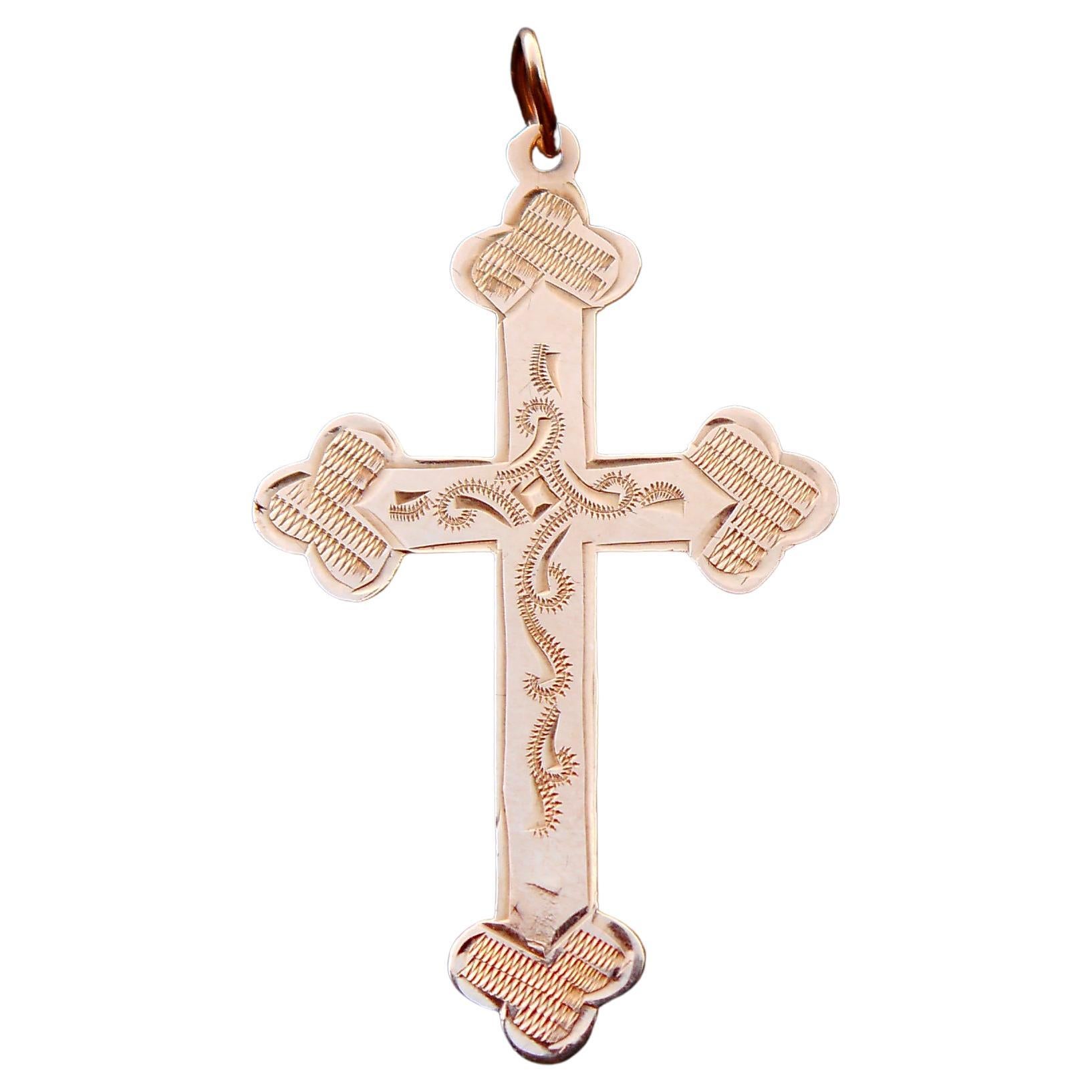 Imperial Russian Orthodox Cross Crucifix Solid 56 / 14K Gold /5cm /2.1 gr For Sale