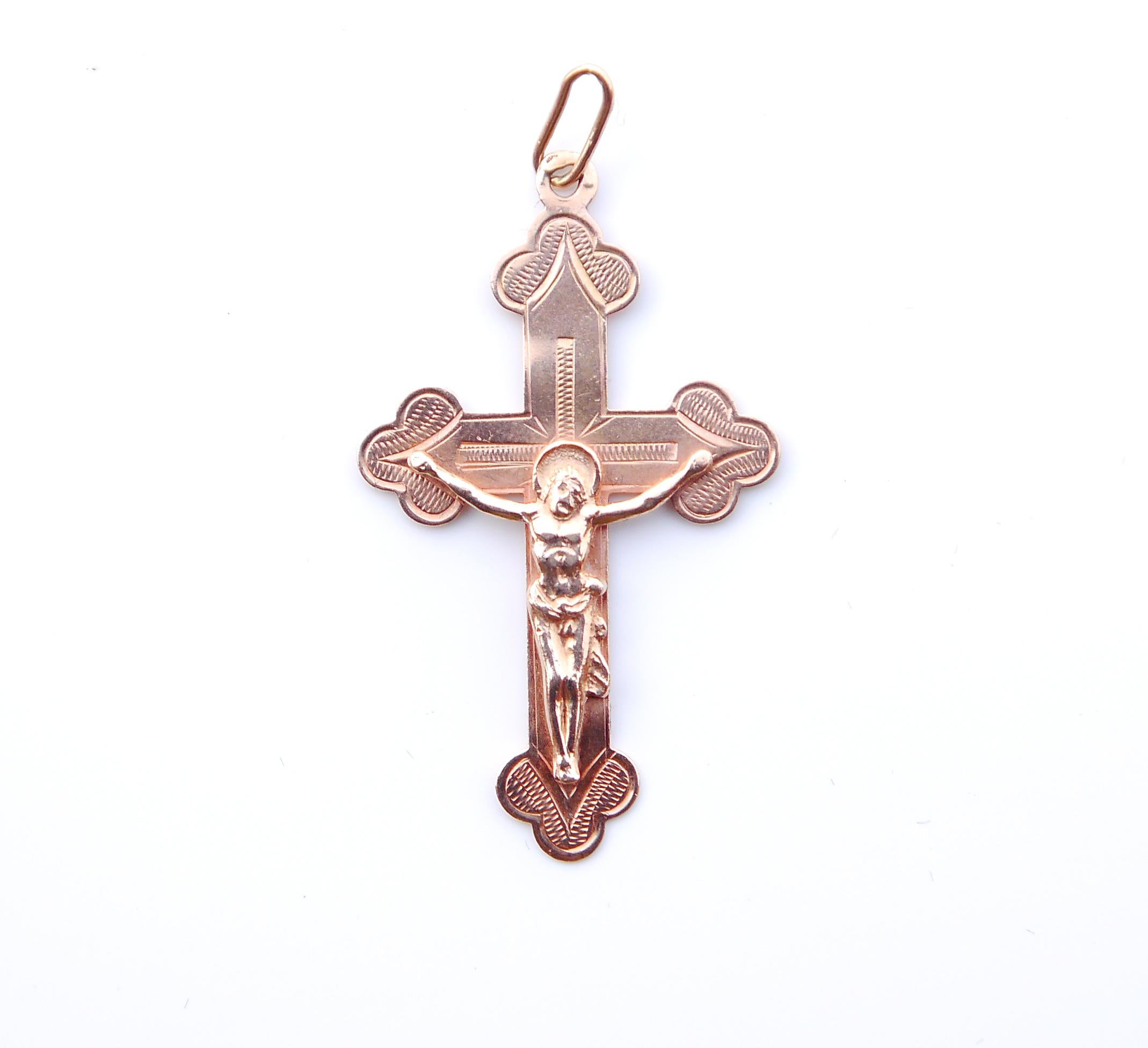 Croix orthodoxe russe crucifix massif 56 / 14K Gold /5cm /3.9 gr en vente 1