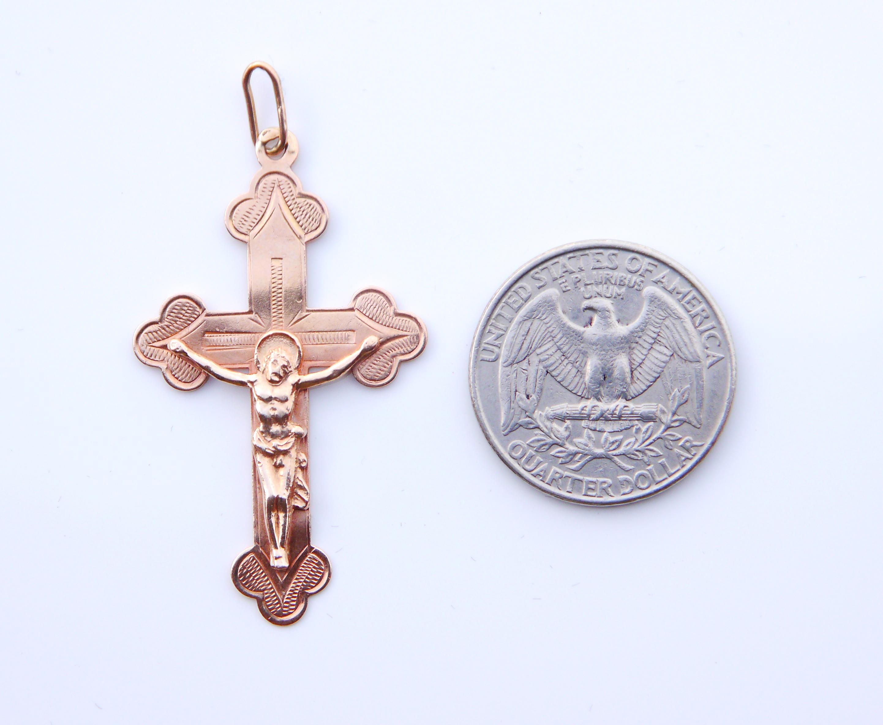 Croix orthodoxe russe crucifix massif 56 / 14K Gold /5cm /3.9 gr en vente 3