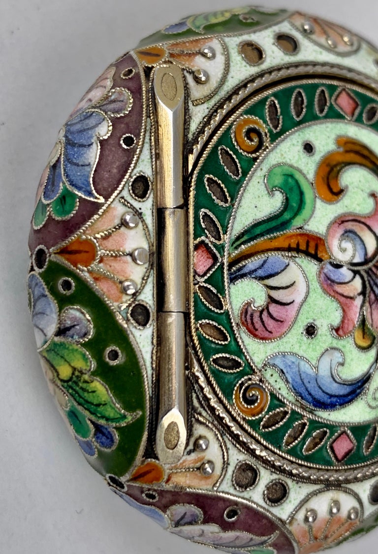 Cushion Shaped Solid Silver Pill Box, Imperial Russian Polychromed