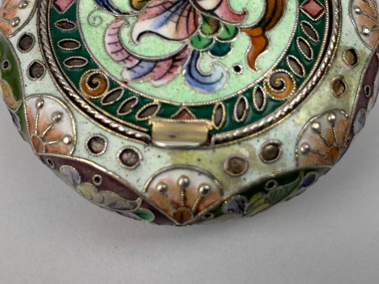 Cushion Shaped Solid Silver Pill Box, Imperial Russian Polychromed