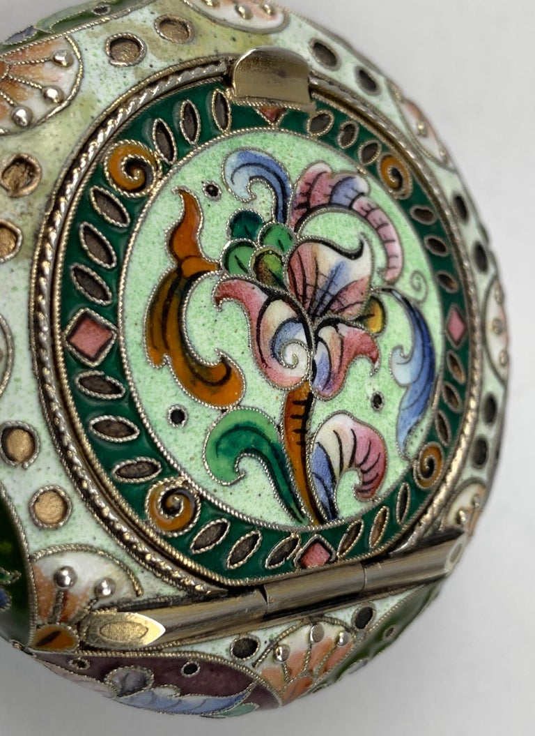 Cushion Shaped Solid Silver Pill Box, Imperial Russian Polychromed