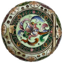Cushion Shaped Solid Silver Pill Box, Imperial Russian Polychromed Enamel