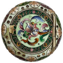 Antique Cushion Shaped Solid Silver Pill Box, Imperial Russian Polychromed Enamel 