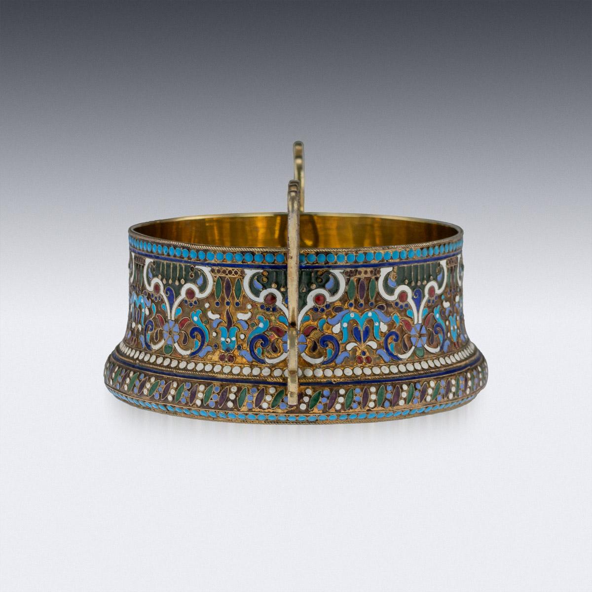 Gilt Imperial Russian Silver and Enamel Sugar Bowl & Tongs, circa 1910