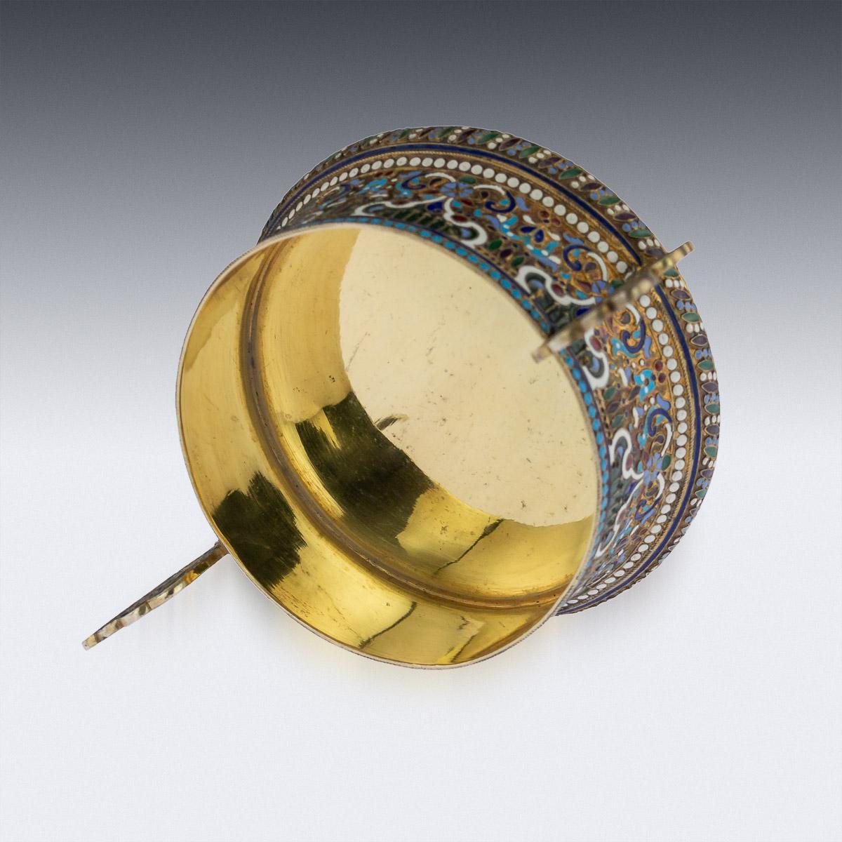 Imperial Russian Silver and Enamel Sugar Bowl & Tongs, circa 1910 1