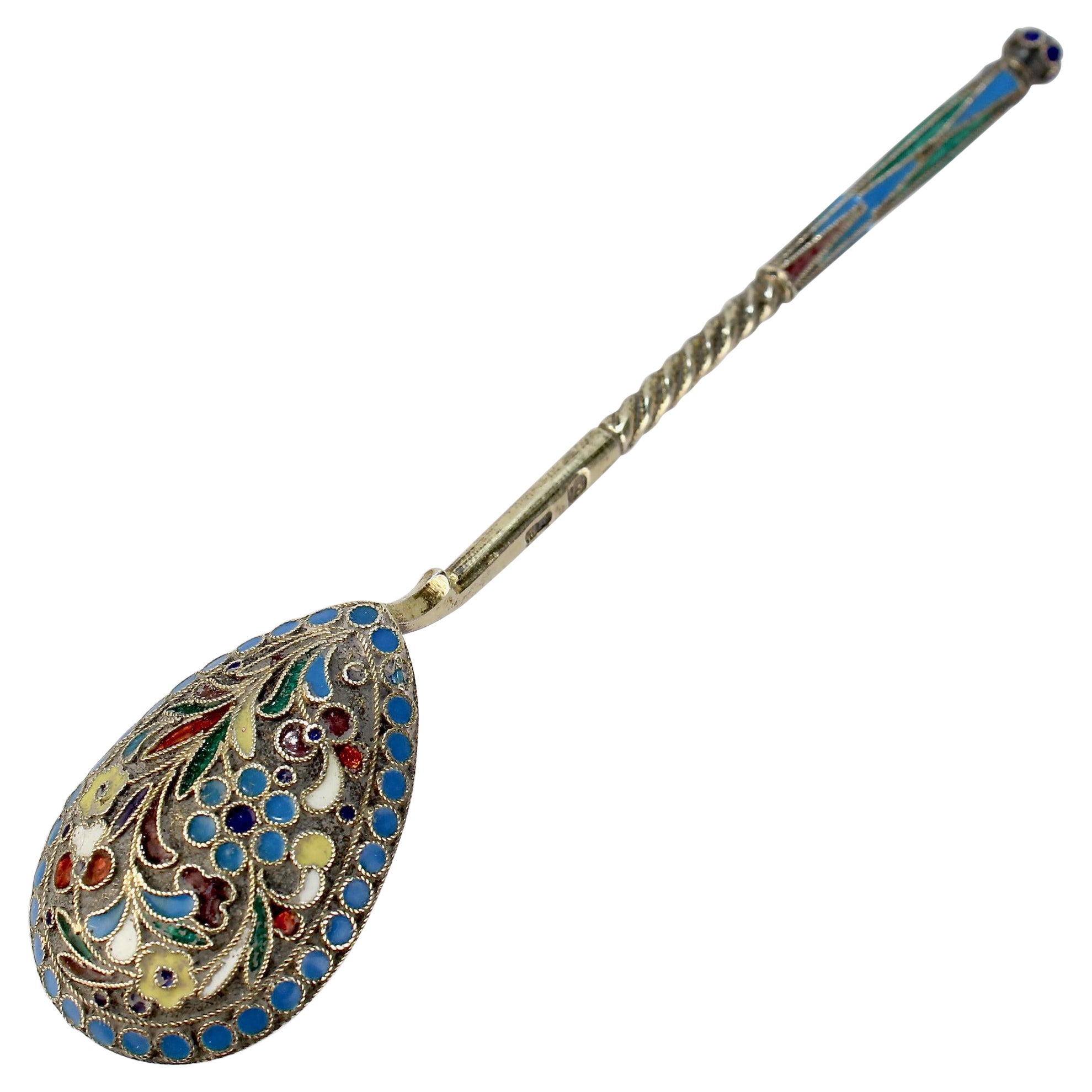 Imperial Russian Silver & Cloisonne Enamel Tea / Kvosh Spoon by Eros Samoschin