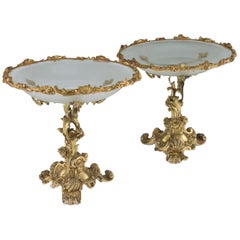 Imperial Russian Silver Gilt and Glass Pair of Tazza, Sazikov, circa 1867