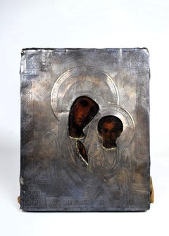 Imperial Russian Silver-Gilt Depicting Icon of Madonna and Child, 19th Century