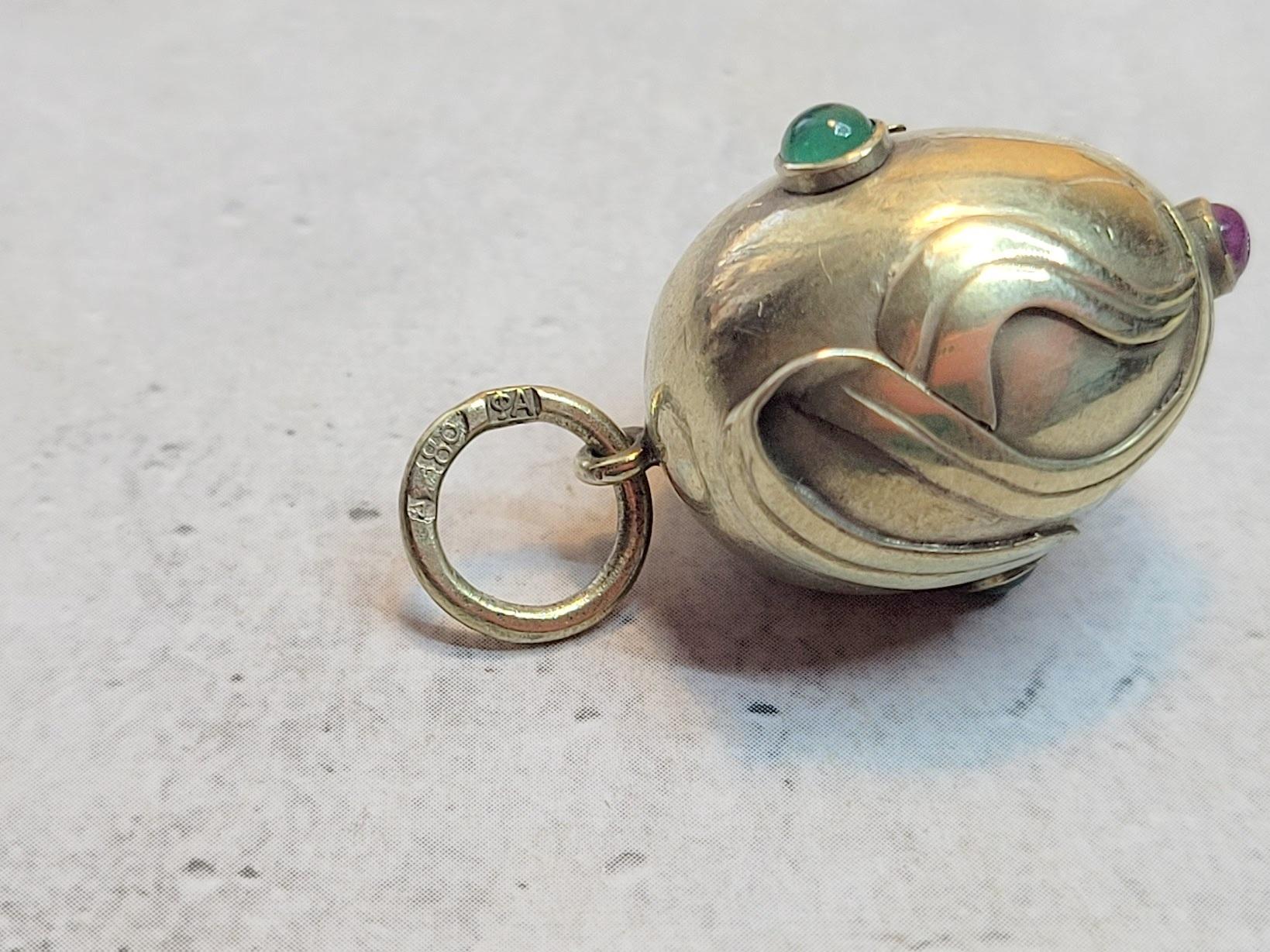 Russian Empire Fabergé Egg Pendant with Emeralds, Ruby by Feodor Afanasiev 2