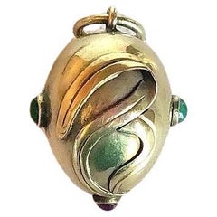 Russian Empire Fabergé Egg Pendant with Emeralds, Ruby by Feodor Afanasiev