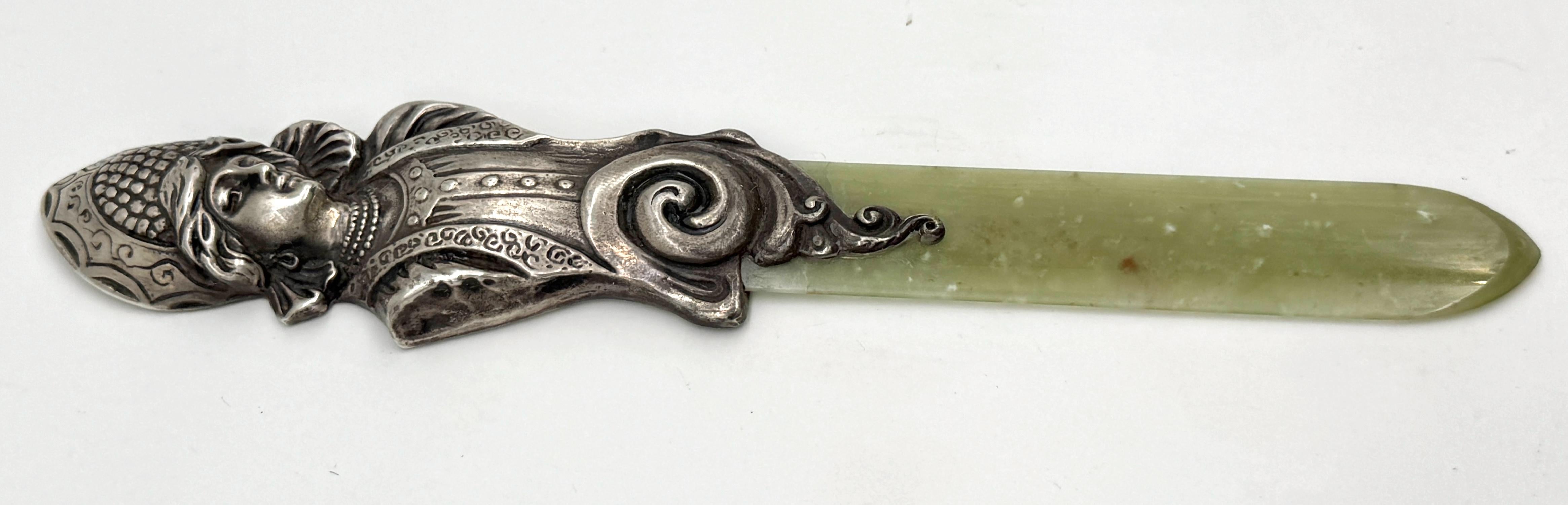 Imperial Russian Silver  Kokoshnik Maiden & Nephrite Page Turner, Marked “BA