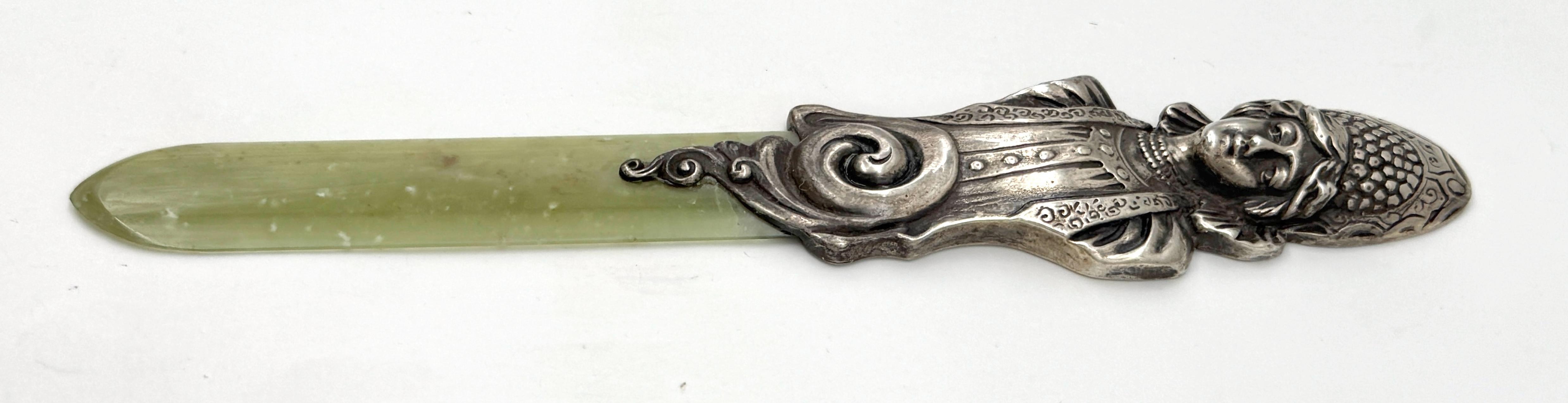 Imperial Russian Silver  Kokoshnik Maiden & Nephrite Page Turner, Marked “BA