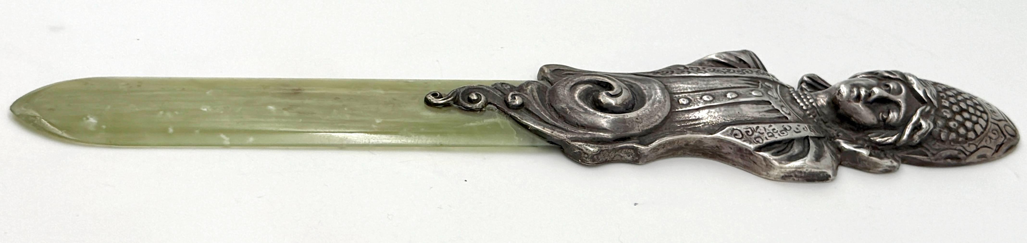 Sterling Silver Imperial Russian Silver  Kokoshnik Maiden & Nephrite Page Turner, Marked “BA