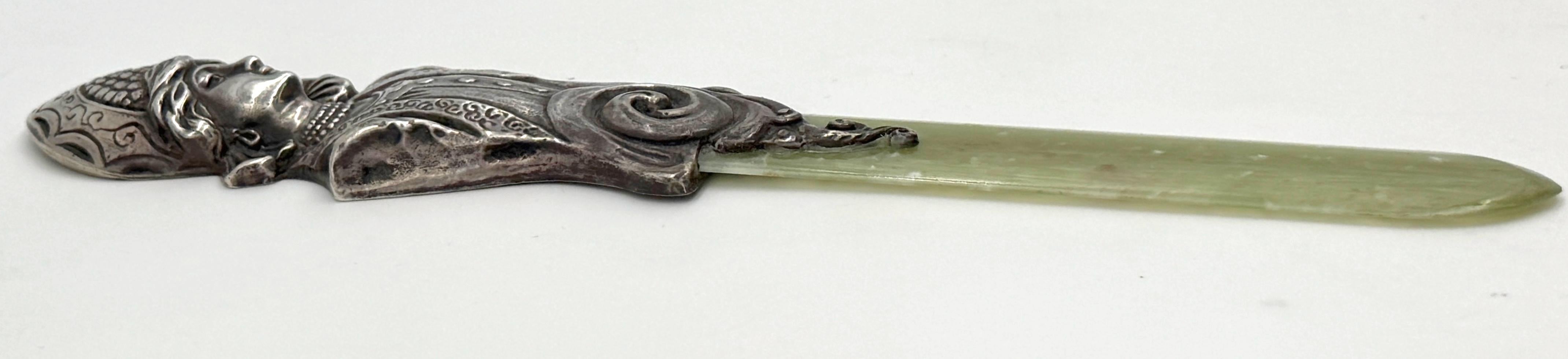 Imperial Russian Silver  Kokoshnik Maiden & Nephrite Page Turner, Marked “BA