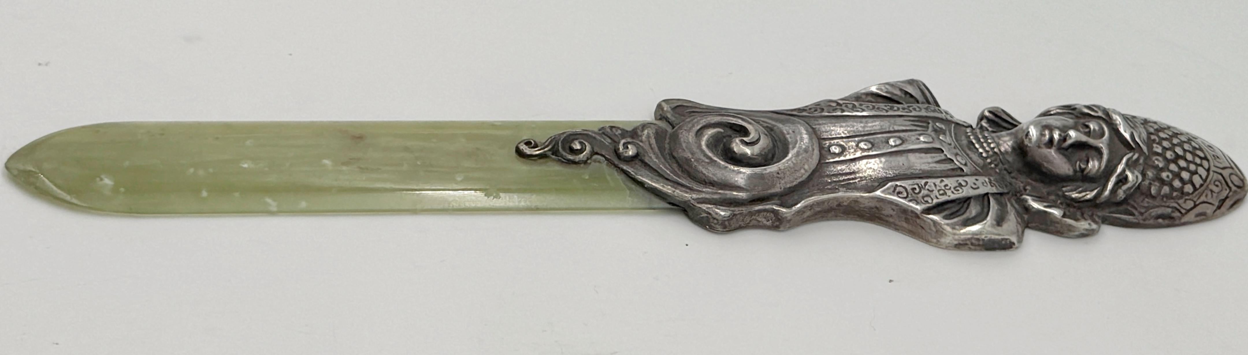 Imperial Russian Silver  Kokoshnik Maiden & Nephrite Page Turner, Marked “BA