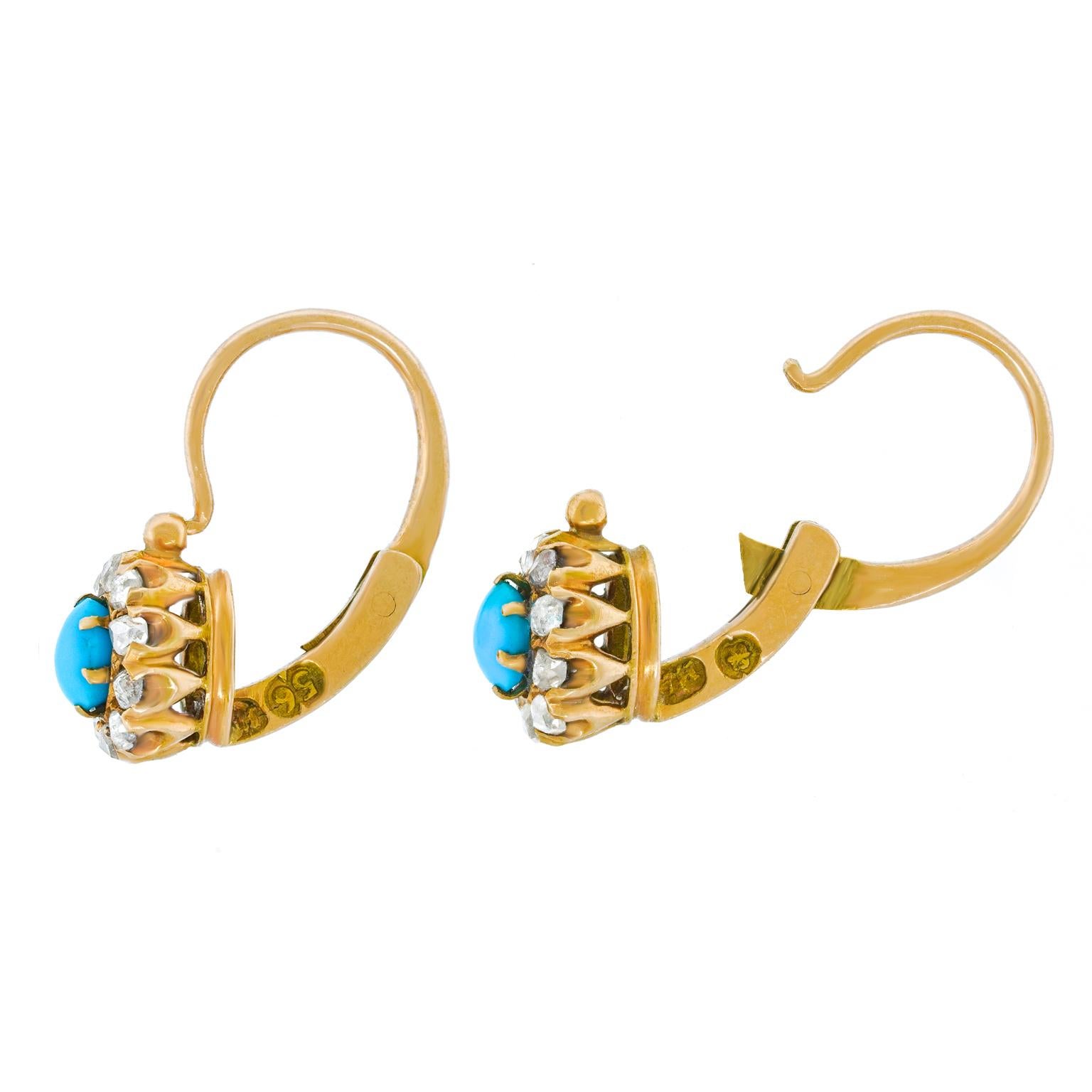 Imperial Russian Turquoise and Diamond-Set Earrings 2