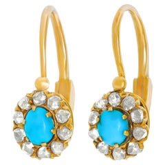 Antique Imperial Russian Turquoise and Diamond-Set Earrings