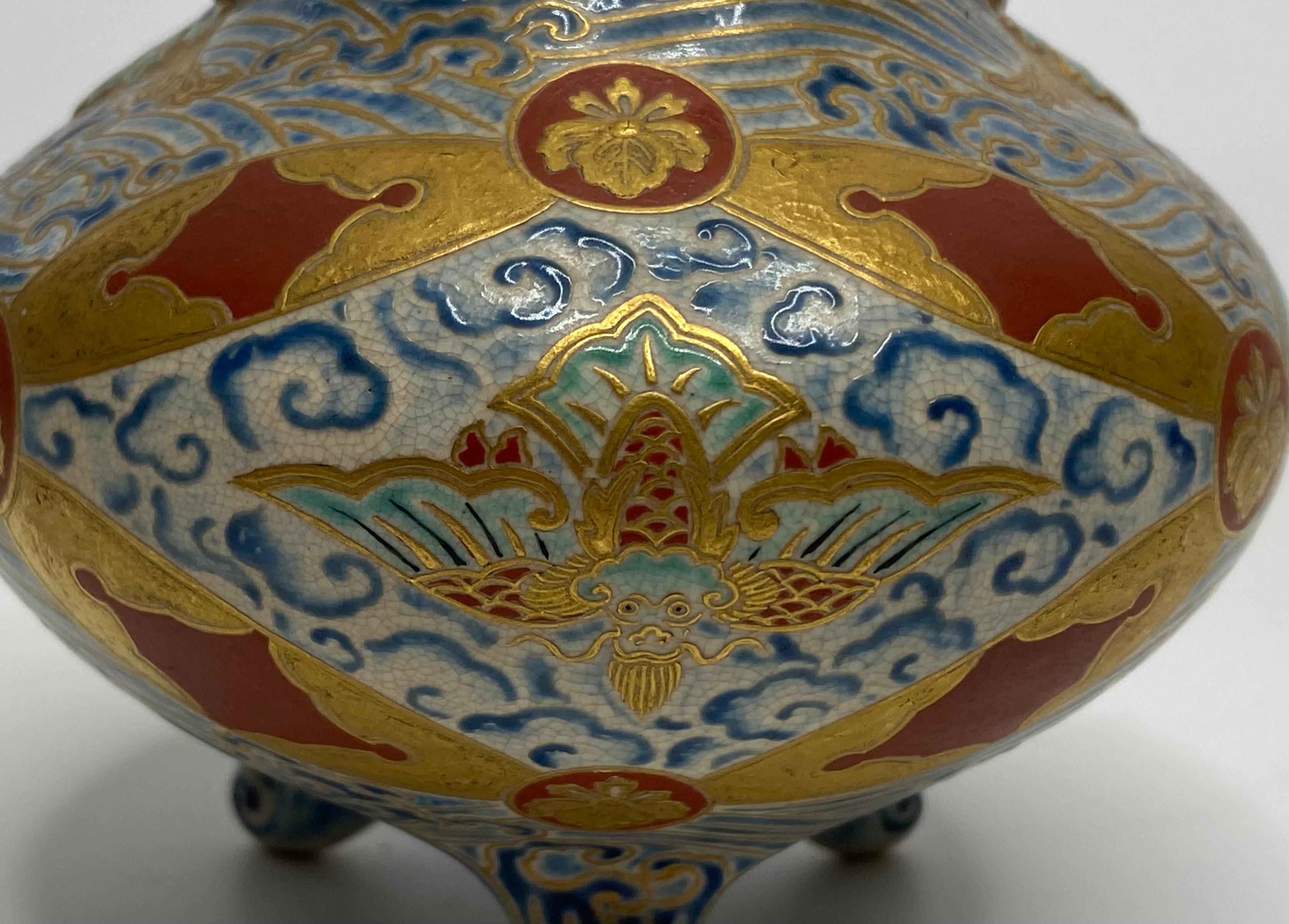 Earthenware Imperial Satsuma pottery and silver koro, Japan, Meiji Period.