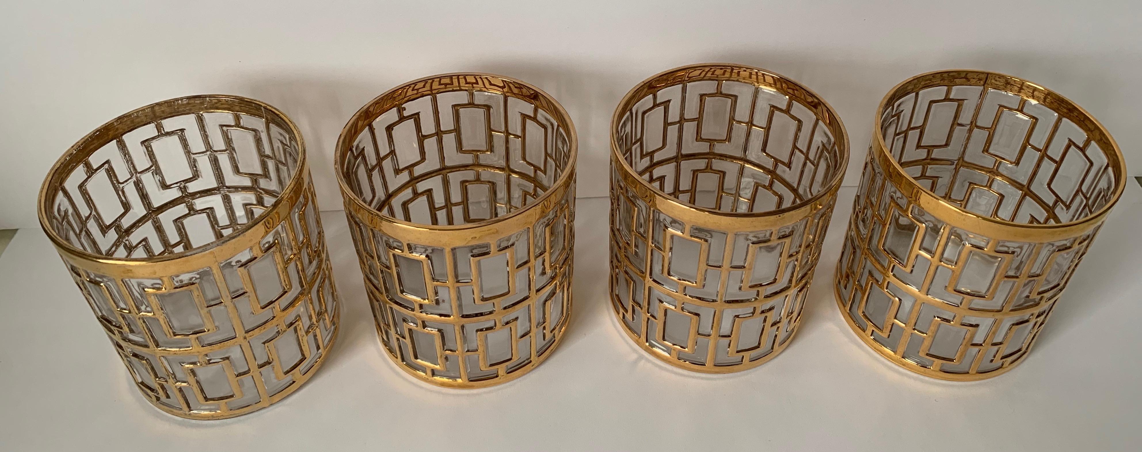 Hollywood Regency Imperial Shoji Gold Lowball Glasses, Set of 4