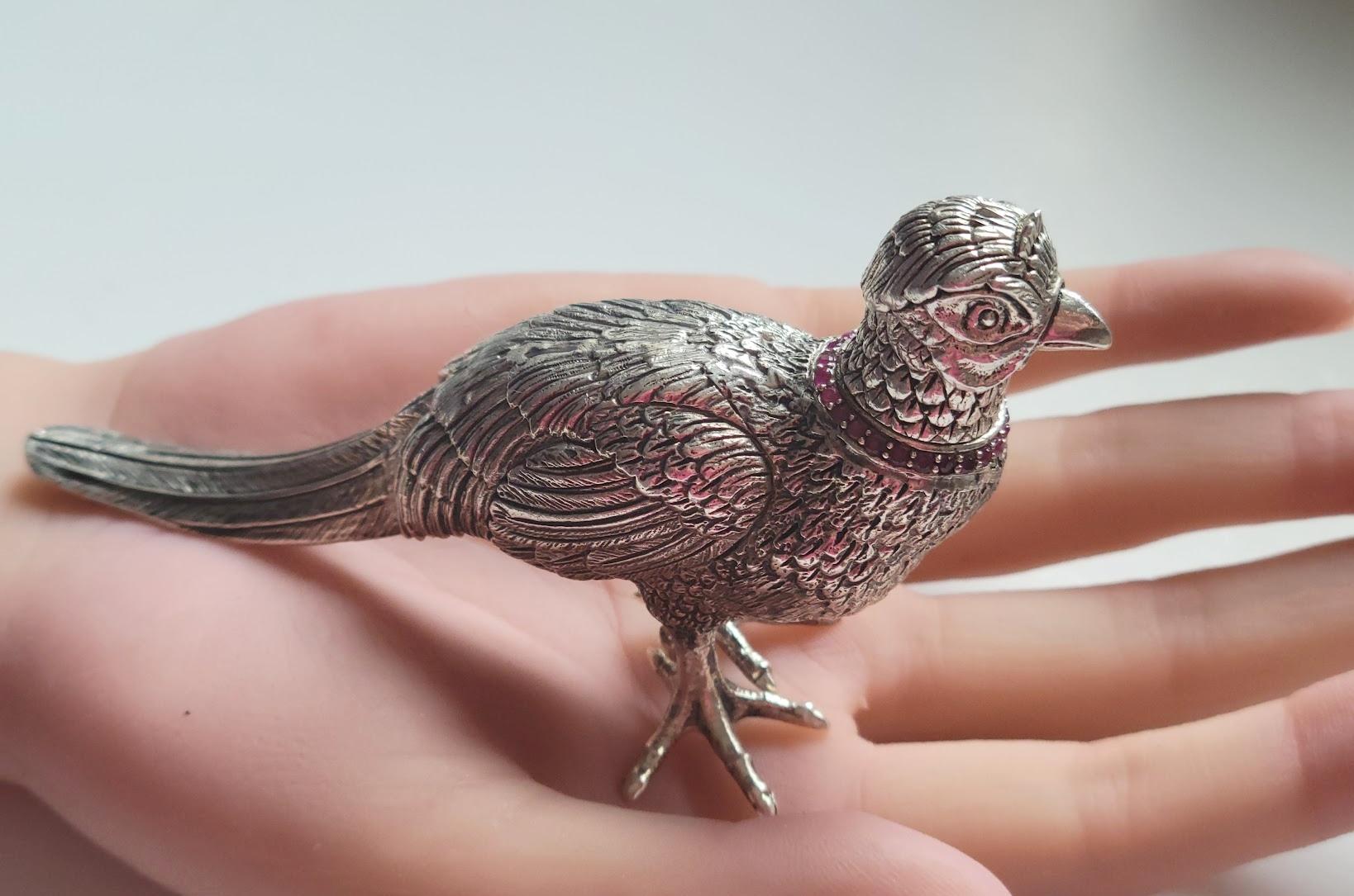 Imperial Silver Bird Figurine, Workmaster Mikhail Karpinsky  For Sale 3