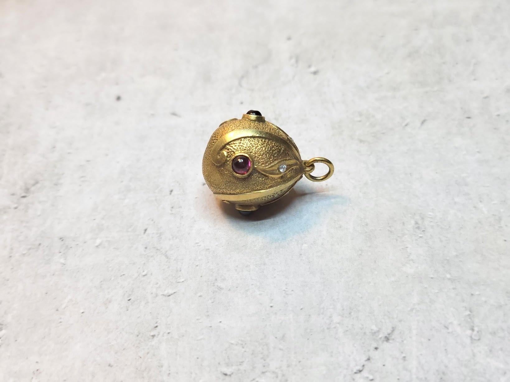Russian Empire Antique Imperial Silver Gilt Egg Pendant with Garnets and Diamonds For Sale