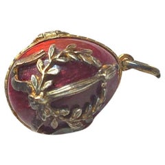 Russian Imperial Guilloche Enamel Egg Locket Pendant With Imperial Wreath