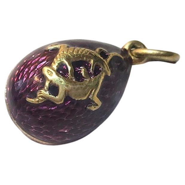 Imperial Silver Gilt Enamel Egg Pendant With Lizards
