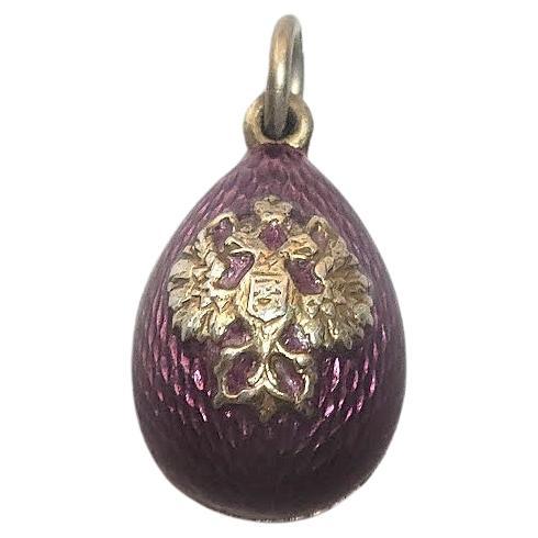 Imperial Russian Guilloché Enamel Egg Pendant with The Coat of Arms
