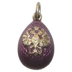 Imperial Russian Guilloché Enamel Egg Pendant with The Coat of Arms
