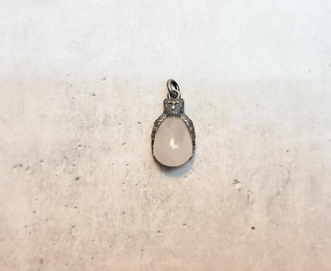 Russian Empire Vintage Russian Imperial Silver Owl Quartz Egg Pendant For Sale