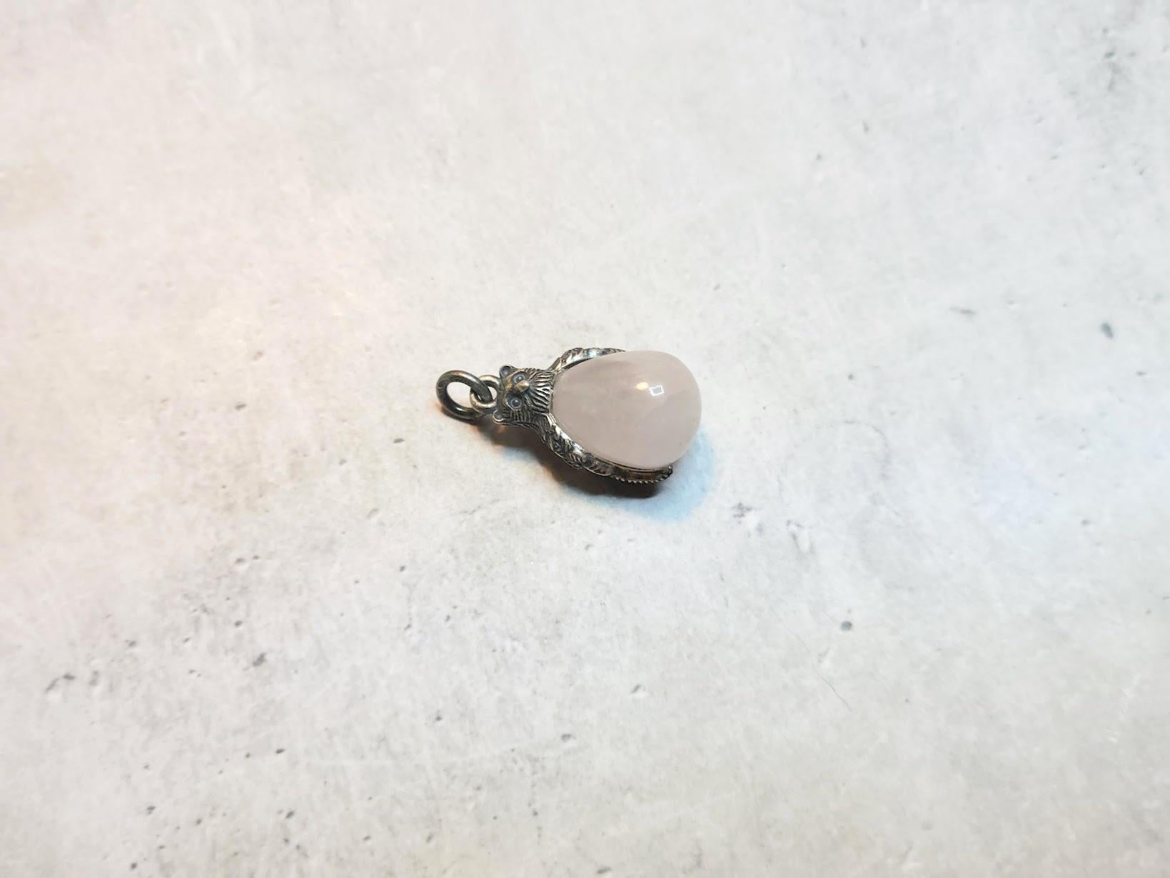 Women's or Men's Vintage Russian Imperial Silver Owl Quartz Egg Pendant For Sale
