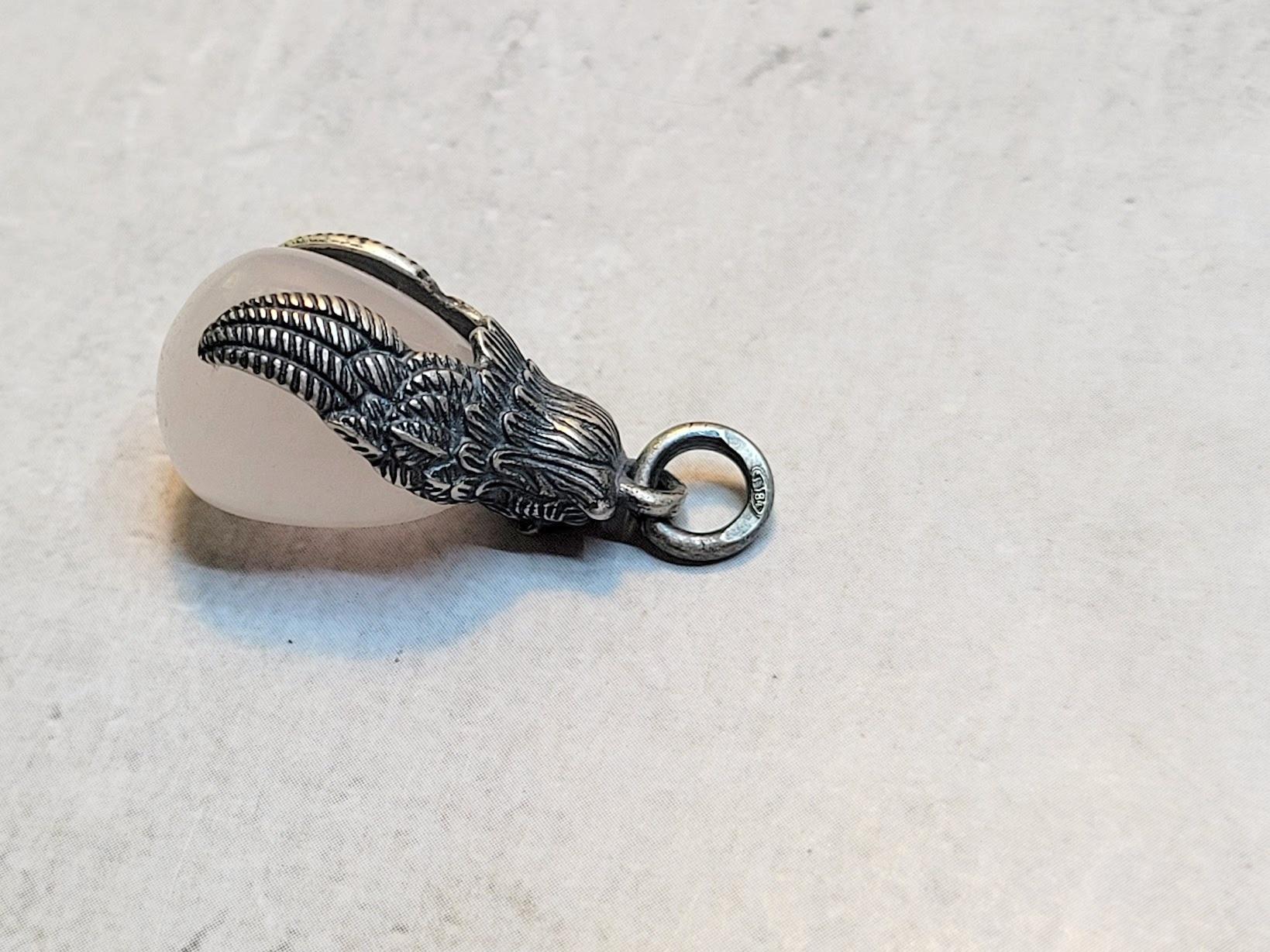 Vintage Russian Imperial Silver Owl Quartz Egg Pendant For Sale 2