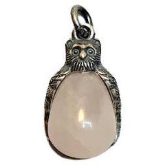 Vintage Russian Imperial Silver Owl Quartz Egg Pendant