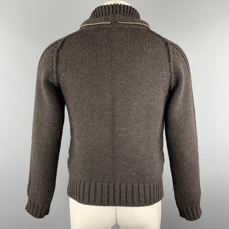 IMPERIAL Size M Brown Knitted Wool Blend High Collar Zip Up Jacket at ...