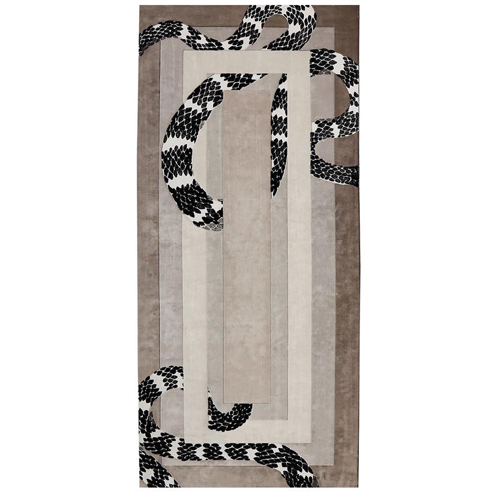 Imperial Snake Lounge Rug in Hand-Tufted Botanical Silk For Sale