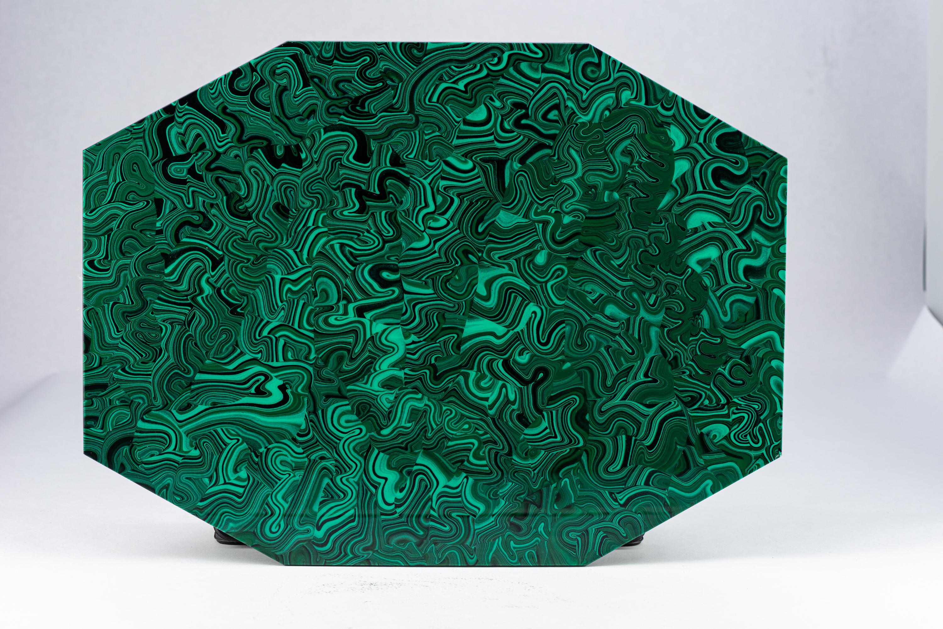 Set of 10, Imperial Stone Faux Malachite Placemats, Acrylic, Signed For Sale 1