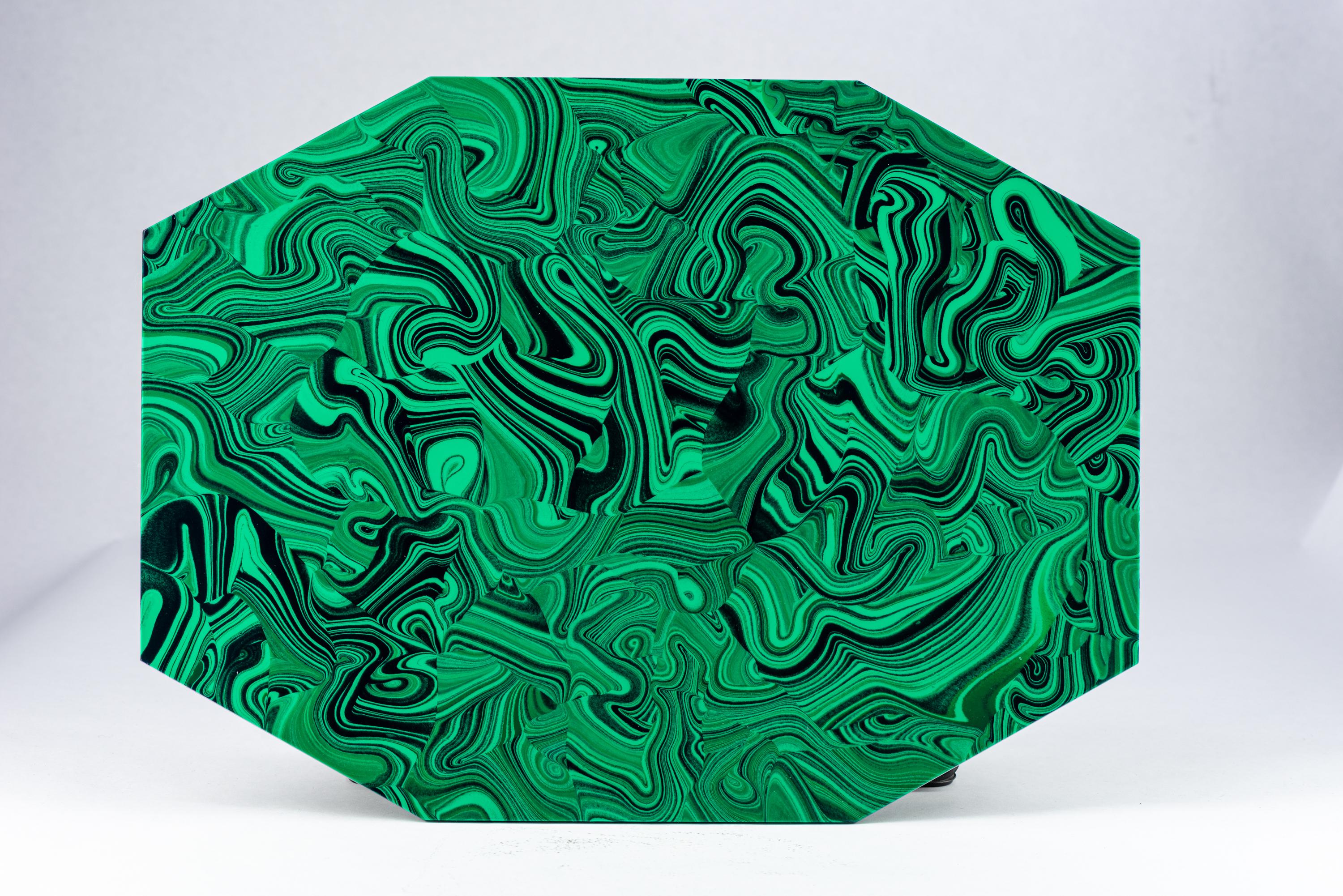 Set of 10, Imperial Stone Faux Malachite Placemats, Acrylic, Signed For Sale 3
