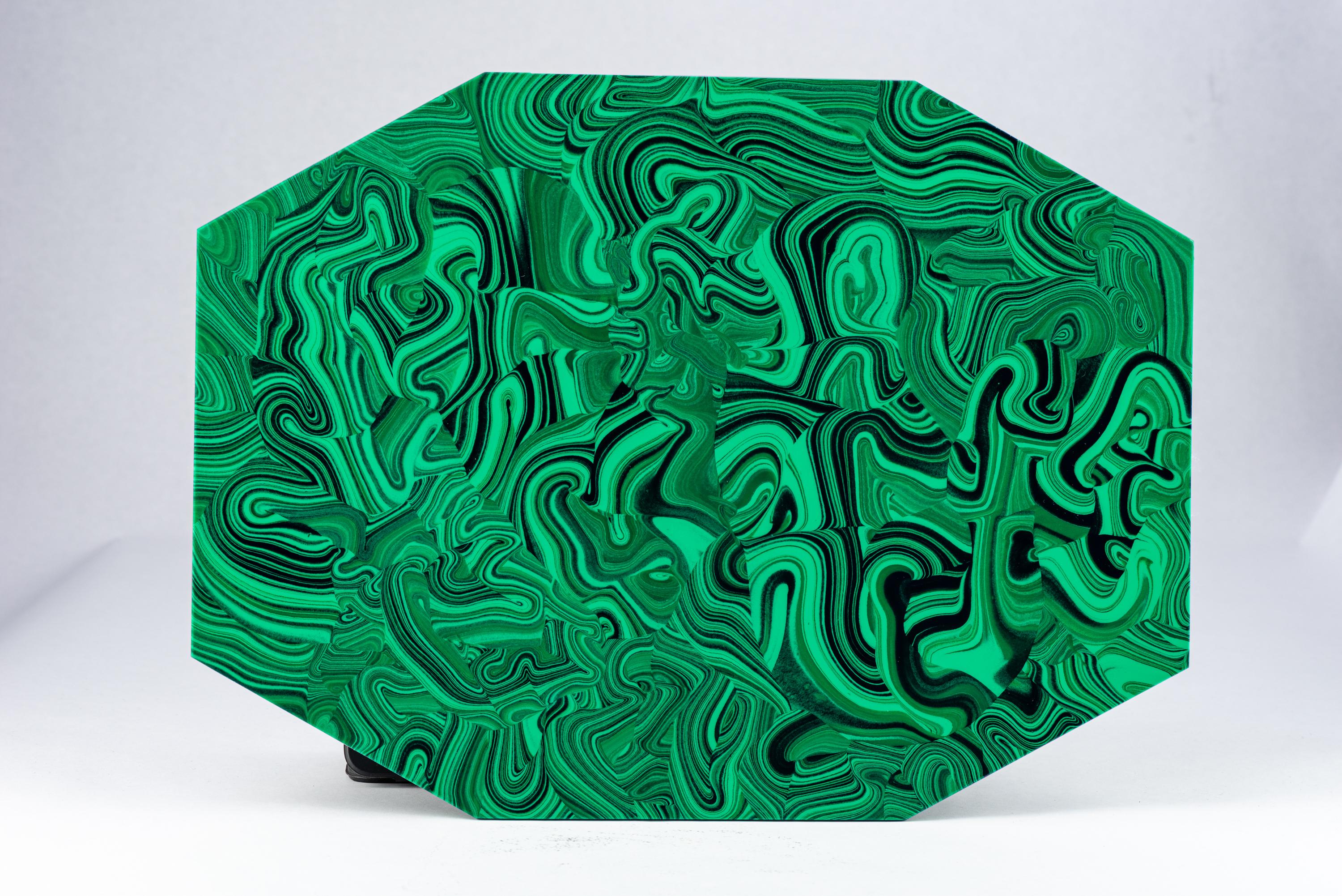 Set of 10, Imperial Stone Faux Malachite Placemats, Acrylic, Signed For Sale 4
