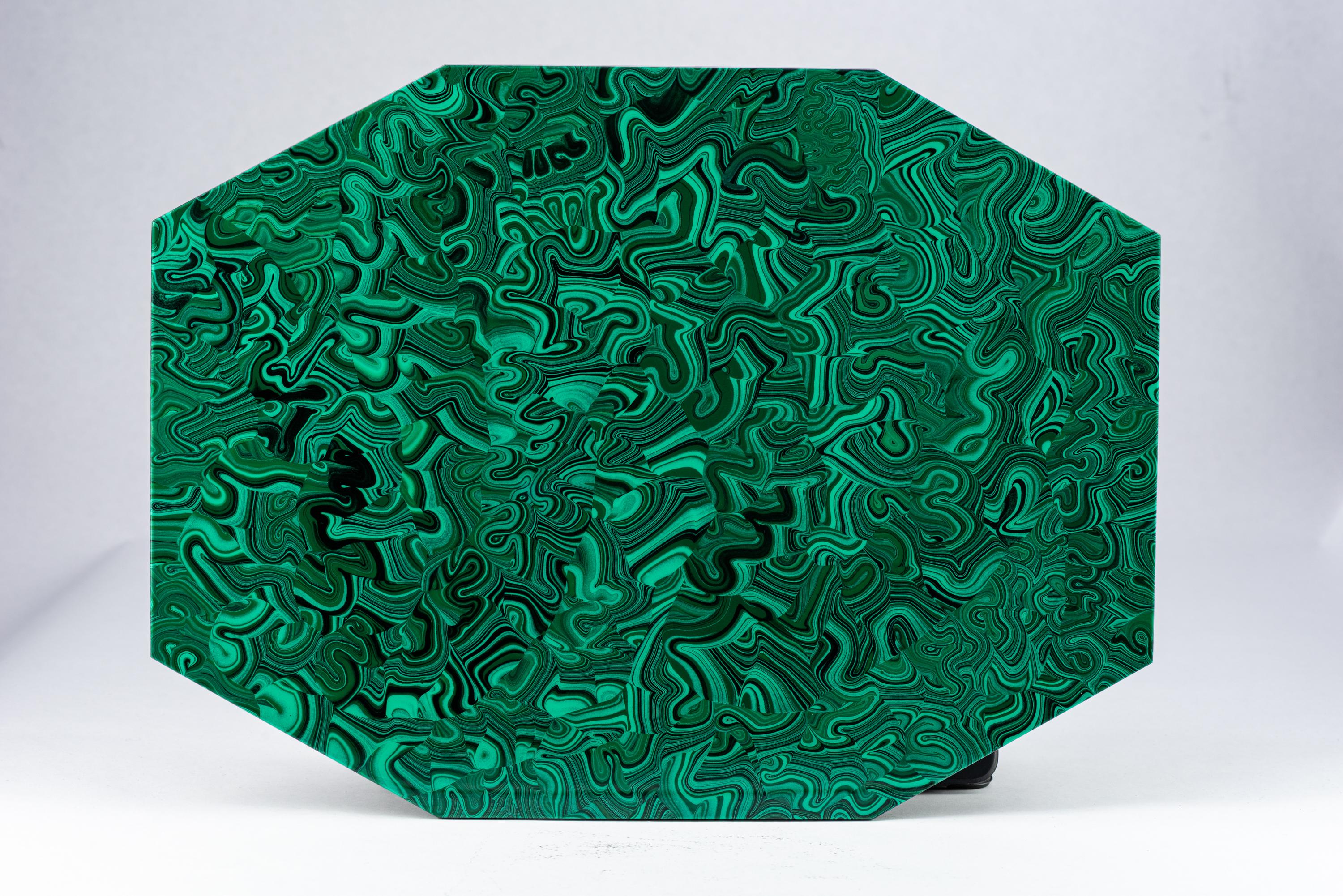 American Set of 10, Imperial Stone Faux Malachite Placemats, Acrylic, Signed For Sale
