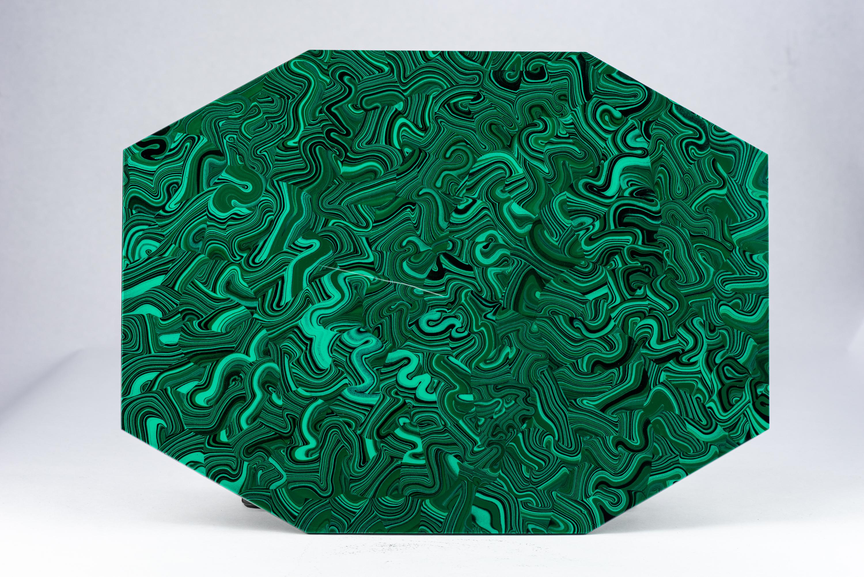 Late 20th Century Set of 10, Imperial Stone Faux Malachite Placemats, Acrylic, Signed For Sale