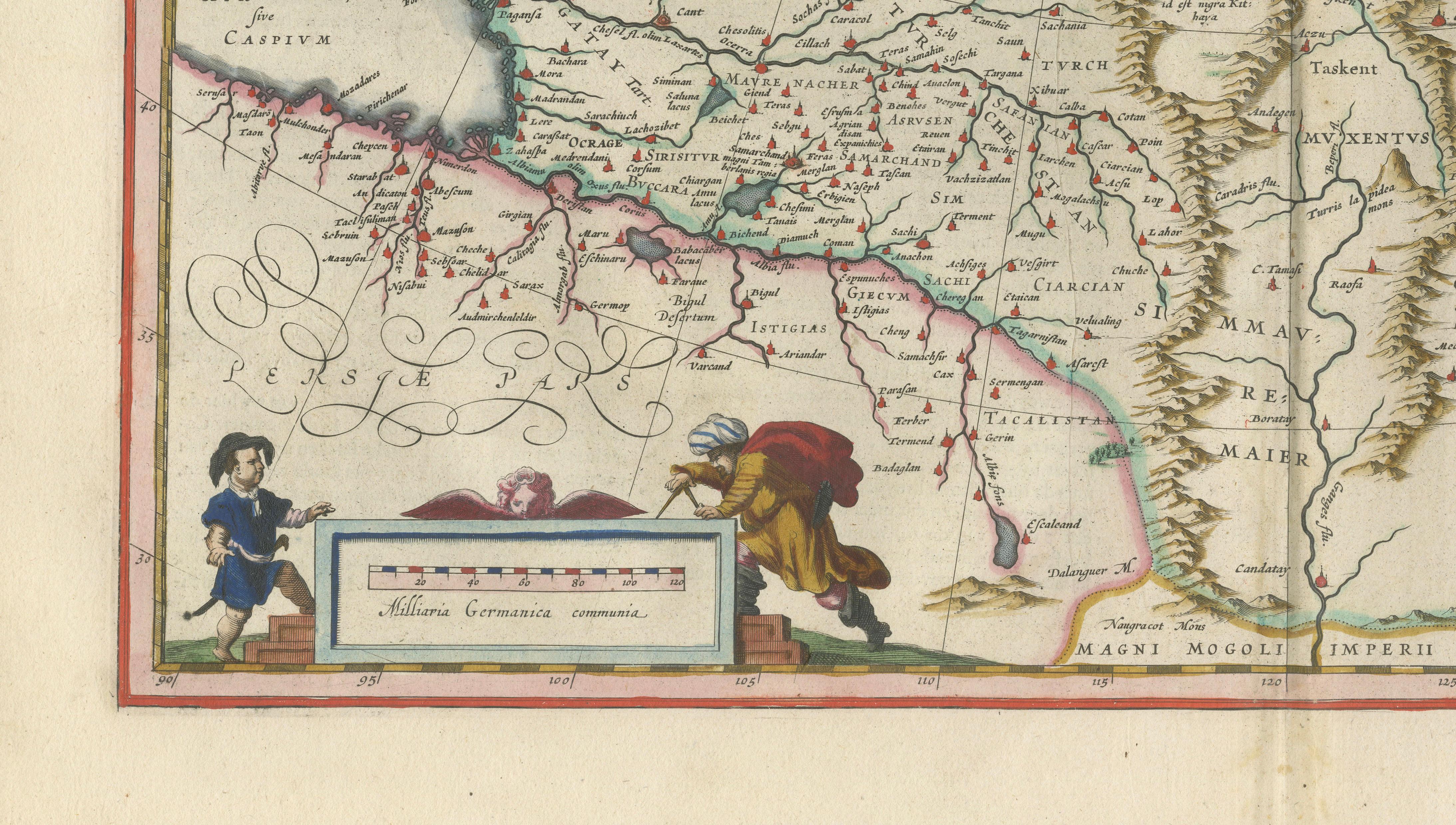 Imperial Tartary Blaeu Map, Central Asia Caravan Scene c.1642