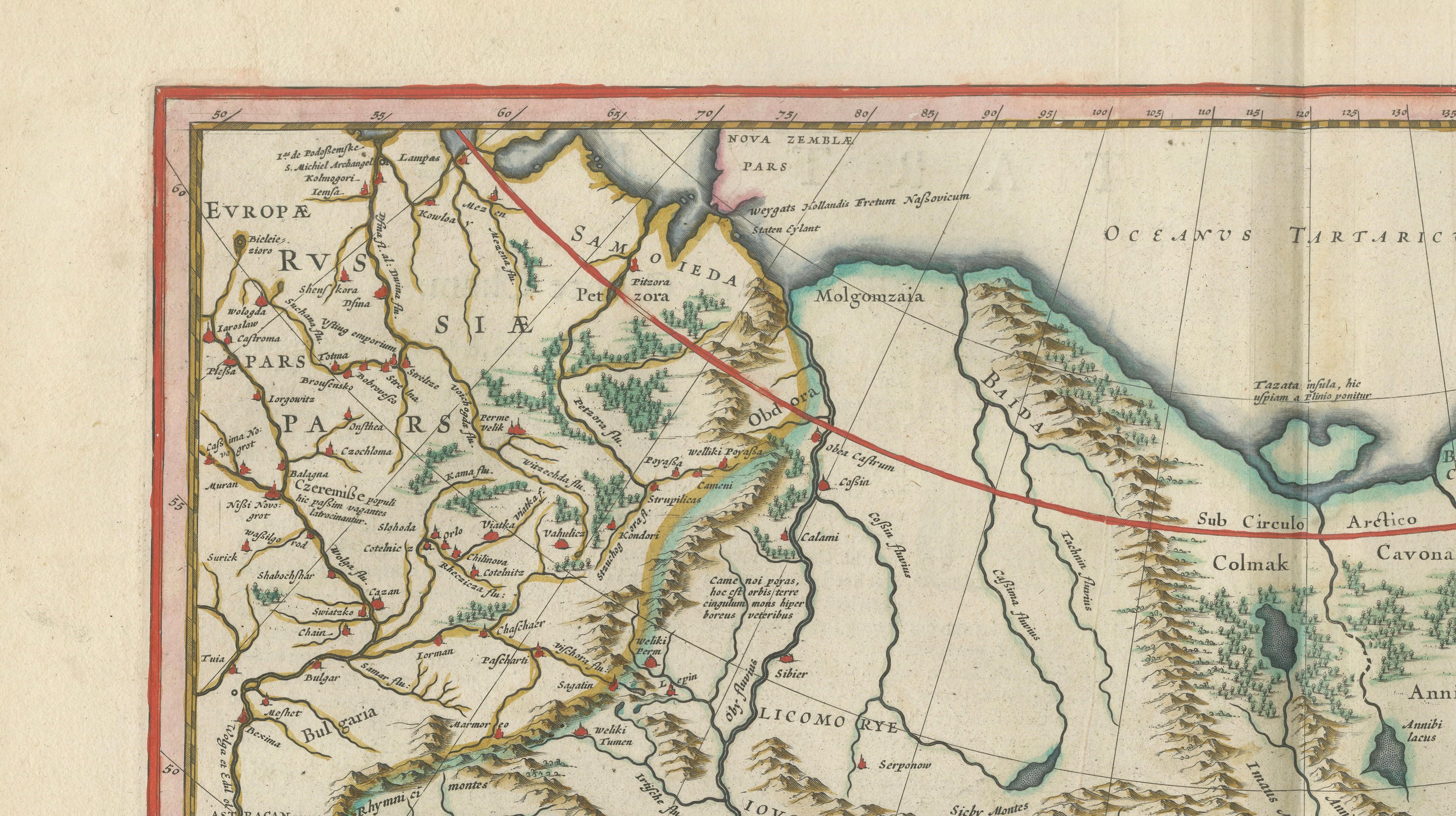 Imperial Tartary Blaeu Map, Central Asia Caravan Scene c.1642
