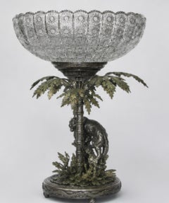 Imperial Tiger Monumental Bohemian Crystal and Sterling Silver Centerpiece Vase