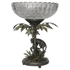 Imperial Tiger Monumental Bohemian Crystal and Sterling Silver Centerpiece Vase