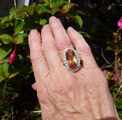 Imperial Topaz 10.3ct and Diamond Cluster Ring